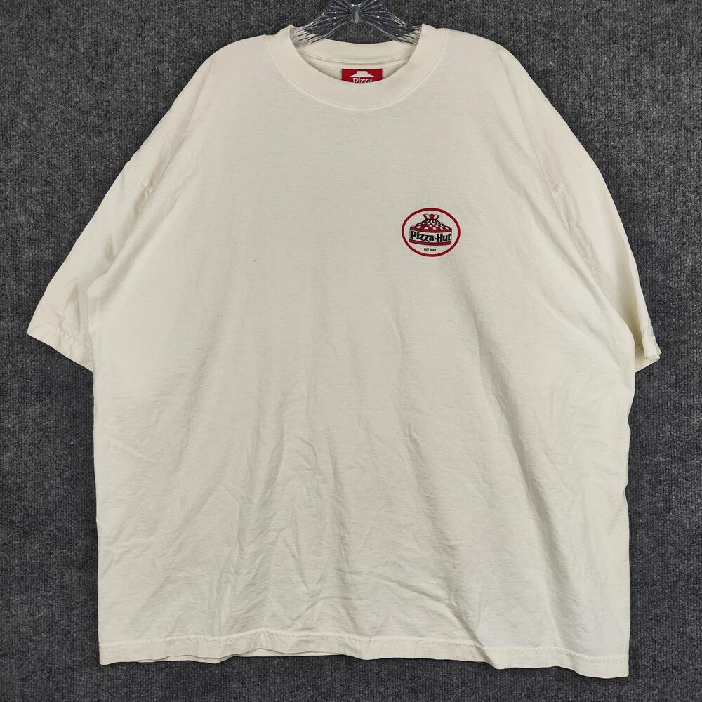 Pizza Hut Shirt Mens 2XL White No One Outpizzas The Hut Graphic Tee Restaurant